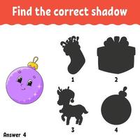 Find the correct shadow. Education developing worksheet. Matching game for kids. Activity page. Puzzle for children. cartoon character. Vector illustration.