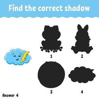 Find the correct shadow. Education developing worksheet. Matching game for kids. Activity page. Puzzle for children. cartoon character. Vector illustration.