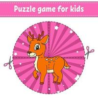 Cut and play. Round puzzle. Logic puzzle for kids. Activity page. Cutting practice for preschool. cartoon character. Vector illustration.