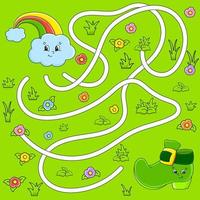 Funny maze for kids. Puzzle for children. cartoon character. Labyrinth conundrum. St. Patrick's Day. Color vector illustration. Find the right path.