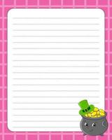 Lined sheet template. Handwriting paper. For diary, checklist, planner, wish list. St. Patrick's day. Vector illustration.