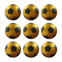 3d representación secuencial oro y negro fútbol pelota giratorio perspectiva ver png