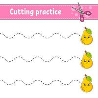 Cutting practice for kids. Education developing worksheet. Activity page. Color game for children. Vector illustration.