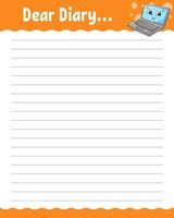 Lined sheet template. Handwriting paper. For diary, planner, checklist, wish list. Vector illustration.