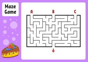 Rectangle maze. Game for kids. Three entrances, one exit. Education worksheet. Puzzle for children. Labyrinth conundrum. Find the right path. cartoon character. Vector illustration.