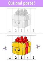 Learning numbers 1-5. Cut and glue. cartoon character. Education developing worksheet. Game for kids. Activity page. Vector illustration.