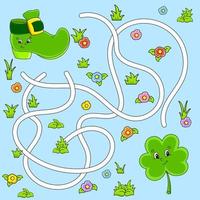 Funny maze for kids. Puzzle for children. cartoon character. Labyrinth conundrum. St. Patrick's Day. Color vector illustration. Find the right path.