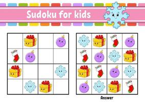 Sudoku for kids. Education developing worksheet. cartoon character. Color activity page. Puzzle game for children. Logical thinking training. Vector illustration.