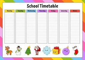 School schedule. Timetable for schoolboys. Empty template. Weekly planer with notes. cartoon character. Vector illustration.