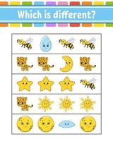 Which is different. Educational activity worksheet for kids and toddlers. Game for children. Vector illustration.