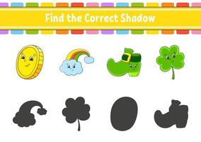 Find the correct shadow. Education developing worksheet. Matching game for kids. Color activity page. Puzzle for children. Cute character. Vector illustration.