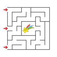 Square maze. Game for kids. Puzzle for children. cartoon character. Labyrinth conundrum. Find the right path. The development of logical and spatial thinking. Vector illustration.