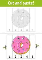 Learning numbers 1-5. Cut and glue. cartoon character. Education developing worksheet. Game for kids. Activity page. Vector illustration.