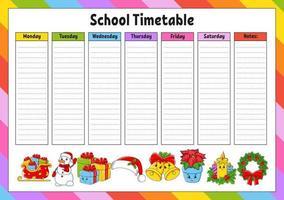 School schedule. Timetable for schoolboys. Empty template. Weekly planer with notes. cartoon character. Vector illustration.