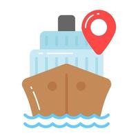 Cargo ship with location pin, vector of cargo ship location