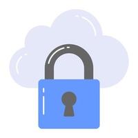 Padlock with cloud denoting vector design of cloud security