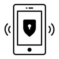 Protection shield inside mobile, vector design of mobile security