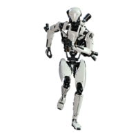 Cyberpunk robot running isolated. 3d render png