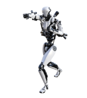 Cyberpunk robot with muay thai pose isolated. 3d render png