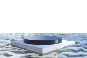 Prodotto podio con acqua isolato. 3d rendere png