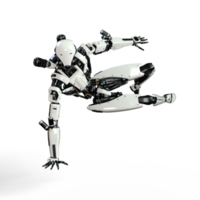 Cyberpunk Roboter springen isoliert. 3d machen png