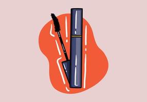 mascara tube and wand applicator. Cosmetic bottle with eyelash brush. Isolated on background. hand drawn vector illustration. Good for web design, banners, posters, ad, advertising.