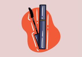 mascara tube and wand applicator. Cosmetic bottle with eyelash brush. Isolated on background. hand drawn vector illustration. Good for web design, banners, posters, ad, advertising.