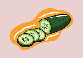 Hand drawn cucumber and cucumber partially sliced. Isolated on background vector