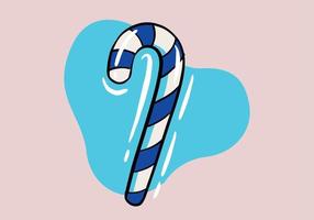 Hand drawn blue christmas candy cane isolated on background. Template for xmas or New Year greeting card. vector