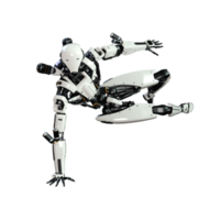 Cyberpunk robot jump isolated. 3d render png