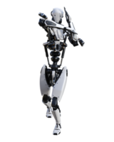 Cyberpunk robot with muay thai pose isolated. 3d render png