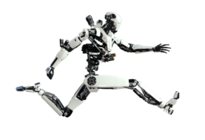 Cyberpunk robot running isolated. 3d render png