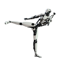 Cyberpunk robot kick isolated. 3d render png