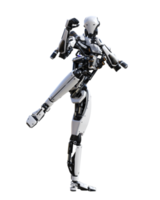 Cyberpunk robot with muay thai pose isolated. 3d render png