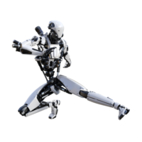 Cyberpunk robot with muay thai pose isolated. 3d render png