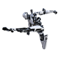 Cyberpunk robot with muay thai pose isolated. 3d render png