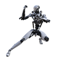 Cyberpunk robot with muay thai pose isolated. 3d render png