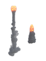 vlammen en rook voor raket launch. 3d geven geïsoleerd png