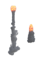 Flames and smoke for rocket launch. 3d render isolated png