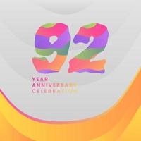 92 Years Annyversary Celebration. Abstract numbers with colorful templates. eps 10. vector