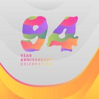 94 Years Annyversary Celebration. Abstract numbers with colorful templates. eps 10. vector