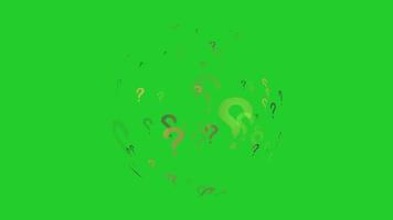 Question mark orange gray tone in orb particle element on the green screen background concept what when where why and how to video