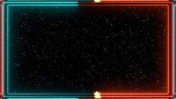 Célibataire laser frontière rouge et bleu lueur énergie lumière avec particules Balle en mouvement autour Zoom en dehors à multi moniteur frontière sur noir Contexte video