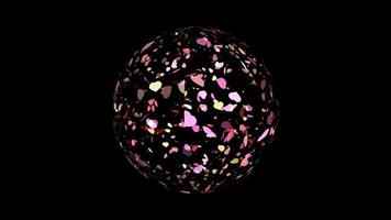 crystal ball and red pink yellow color shape heart float and fly inside on the black screen video