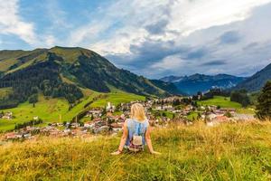 Mountain valley village landscape summer photo