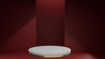3d white podium product display red background.3d render illustration. photo