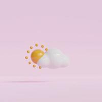 Weather Forecast icon. Cloudy with sun. Meteorological Sign. On the pink background 3D Rendering. photo