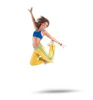 Dancer jumps on white background photo