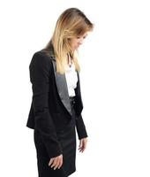 Sad businesswoman on white background photo