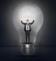 Great idea concept with businessman and light bulb photo